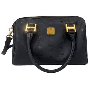 MCM Black Satchel Boston Bag with Gold Hardware